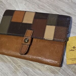 Patricia Nash Patchwork Leather Wallet in Brown, Tan, Olive